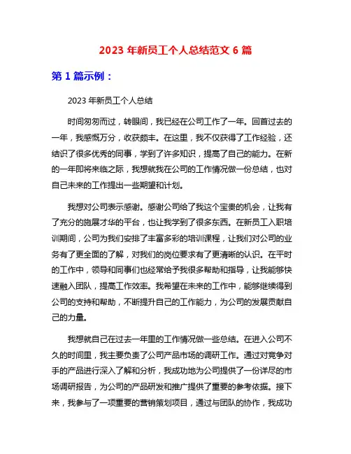 2023年新员工个人总结范文6篇