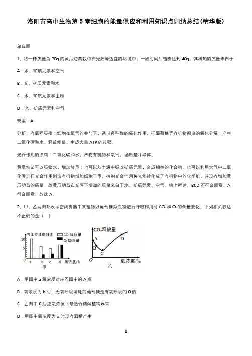 洛阳市高中生物第5章细胞的能量供应和利用知识点归纳总结(精华版)