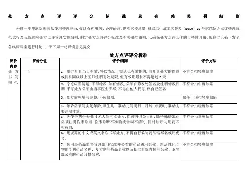 处方点评评分标准及处罚细则