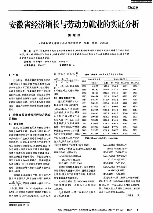 安徽省经济增长与劳动力就业的实证分析