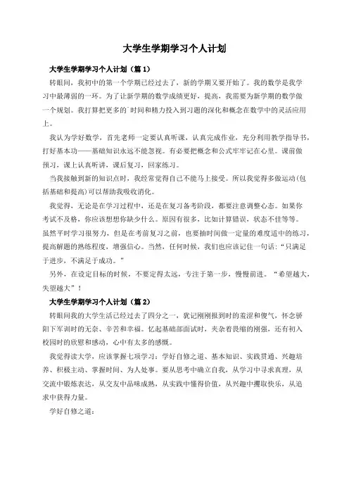 大学生学期学习个人计划
