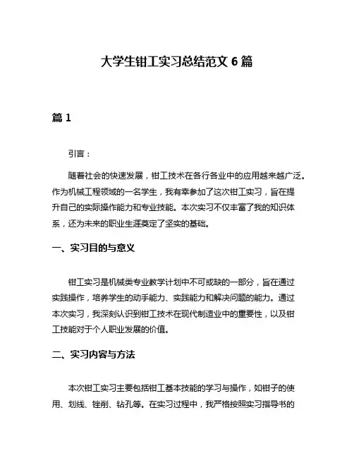 大学生钳工实习总结范文6篇