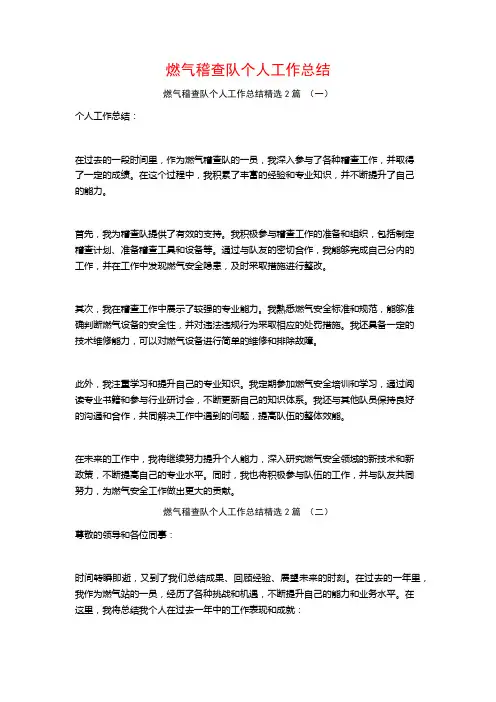 燃气稽查队个人工作总结2篇