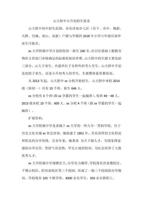 山大附中小升初招生简章