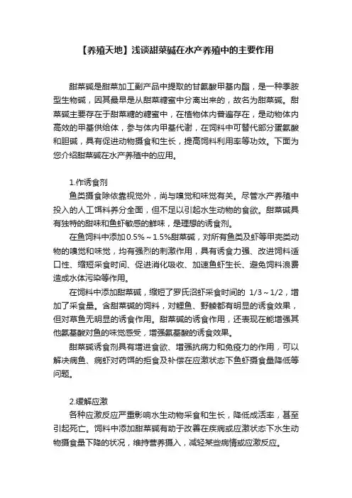 【养殖天地】浅谈甜菜碱在水产养殖中的主要作用