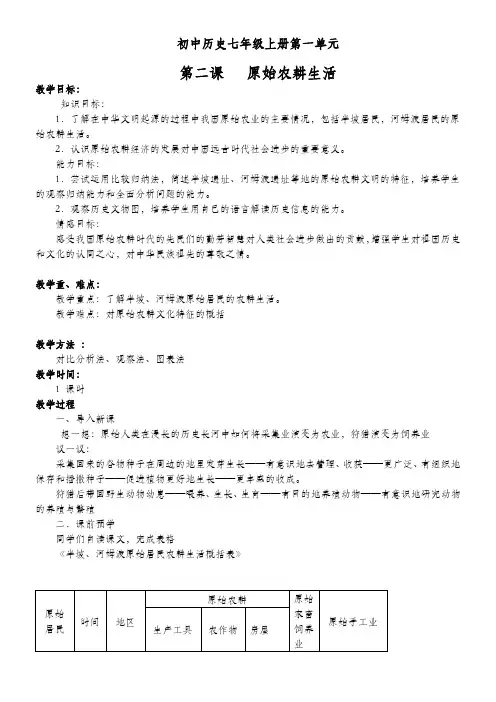 初中历史七年级上册史前时期中国境内早期人类与文明的起源成都三十七中《原始的农耕生活》教案