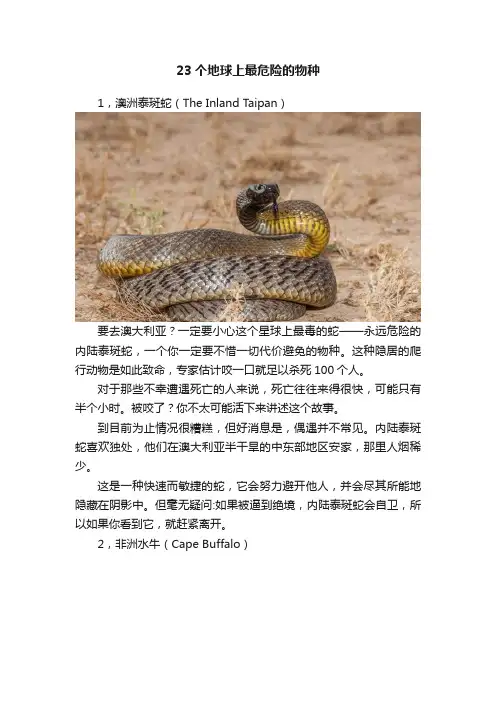 23个地球上最危险的物种