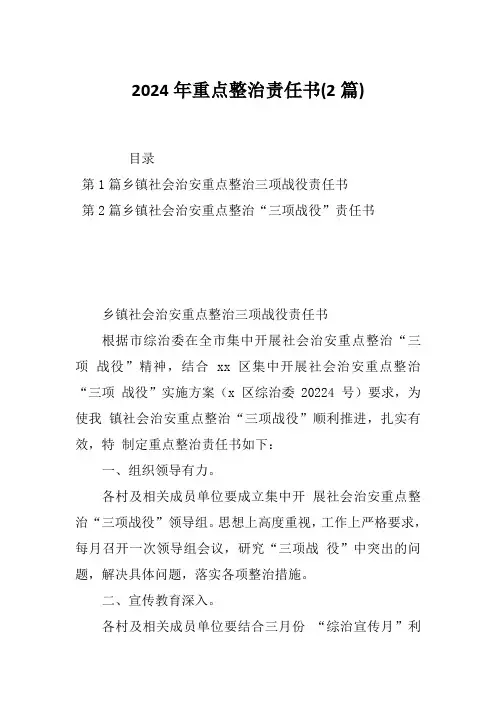 2024年重点整治责任书(2篇)