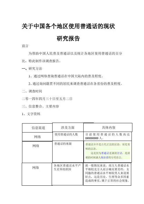 关于中国各地区普通话水平现状的研究报告