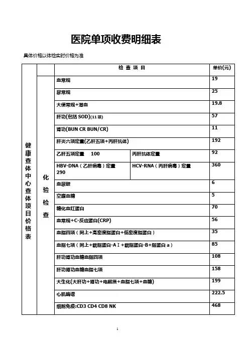 医院单项收费明细表