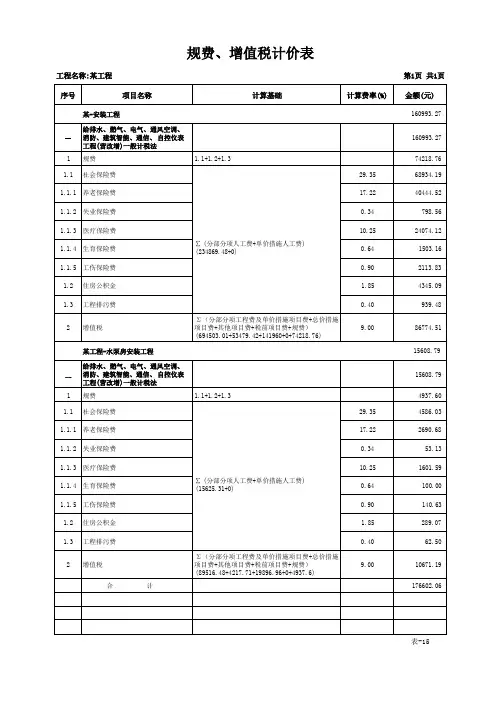 工程-规费、增值税计价表