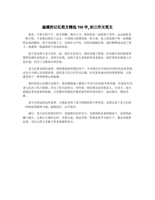 温暖的记忆范文精选700字_初三作文范文