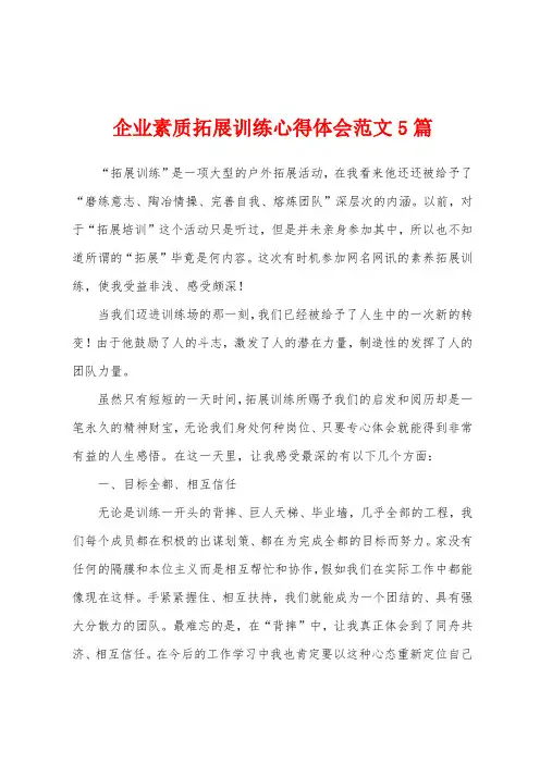企业素质拓展训练心得体会范文5篇