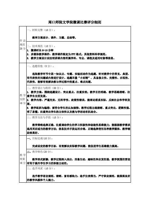 “微课”评分细则