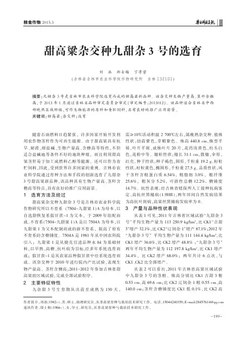 甜高粱杂交种九甜杂3号的选育