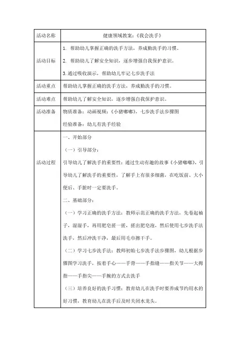 中班健康领域教案：《我会洗手》