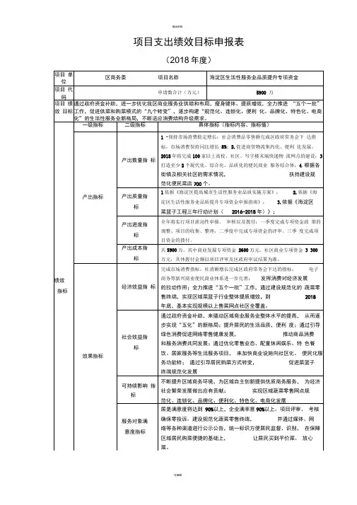 项目支出绩效目标申报表