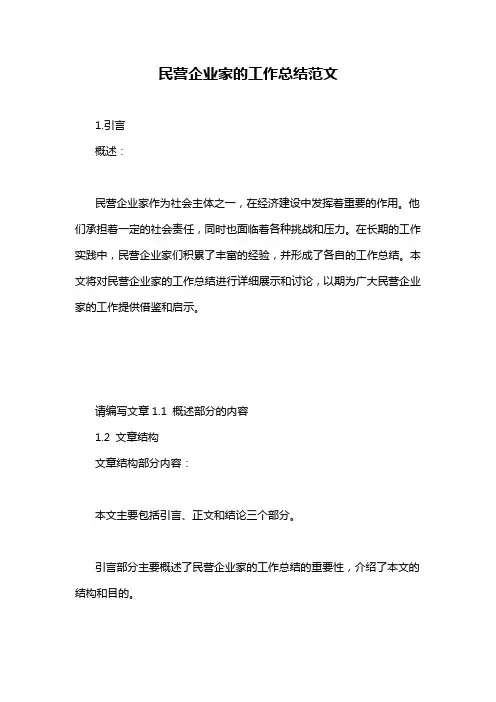 民营企业家的工作总结范文