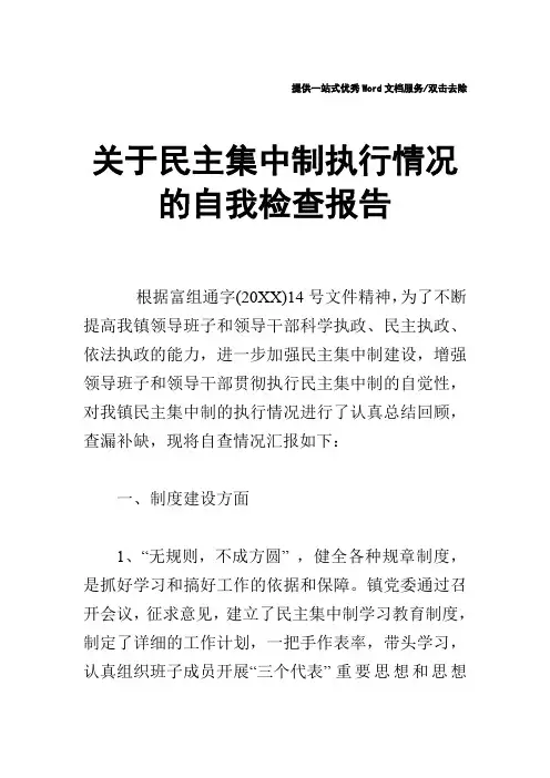 关于民主集中制执行情况的自我检查报告