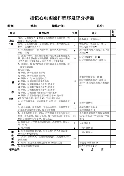 描记心电图操作程序及评分标准