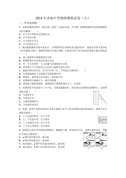 2014年济南中考物理模拟试卷(九)