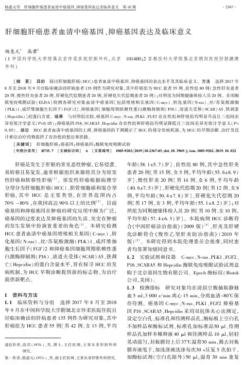 肝细胞肝癌患者血清中癌基因、抑癌基因表达及临床意义