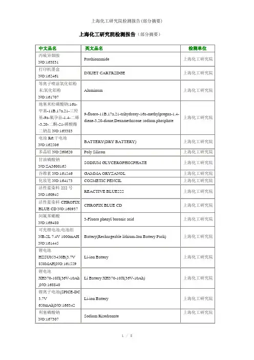 上海化工研究院检测报告(部分摘要)参考模板