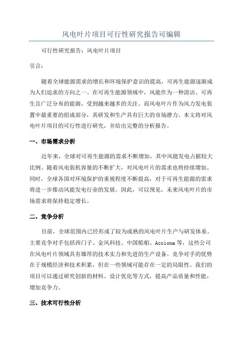 风电叶片项目可行性研究报告可编辑