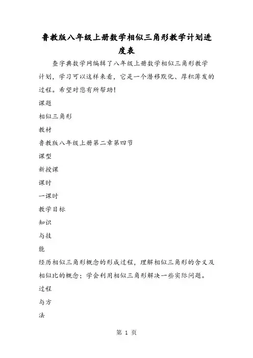 鲁教版八年级上册数学相似三角形教学计划进度表-精选学习文档