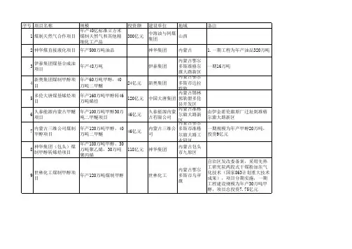 煤化工项目一览表