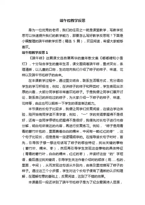 端午粽教学反思（精选5篇）