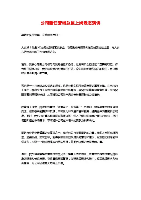 公司新任营销总监上岗表态演讲
