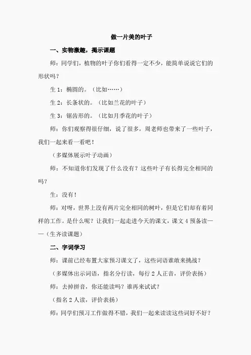 20.做一片美的叶子(课堂实录)