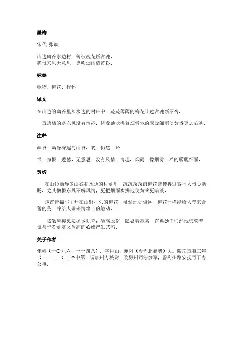 墨梅(张嵲作品)原文、翻译及赏析