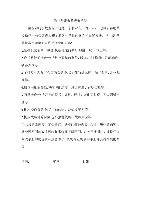 数控常用参数查询手册