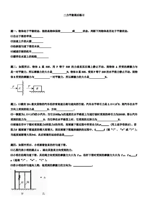 (完整word版)新人教版八年级下册《二力平衡》专题练习(含答案)