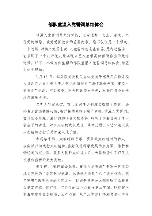 部队重温入党誓词总结体会