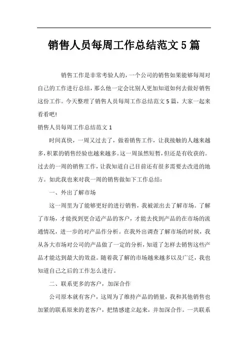 销售人员每周工作总结范文5篇