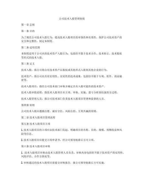 公司技术入股管理制度
