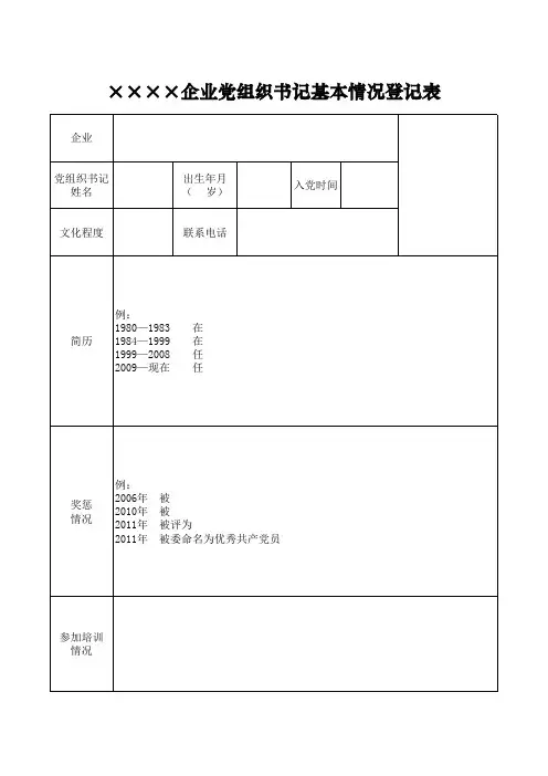 企业党组织书记基本情况登记表