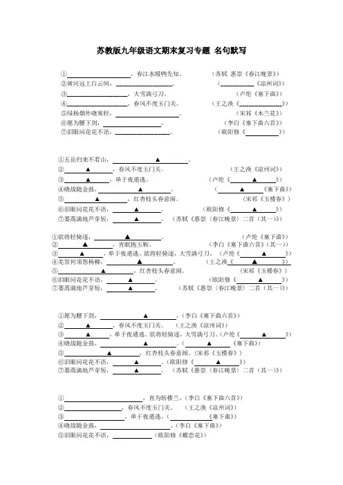 最新苏教版九年级语文上册期末复习专题 名句默写