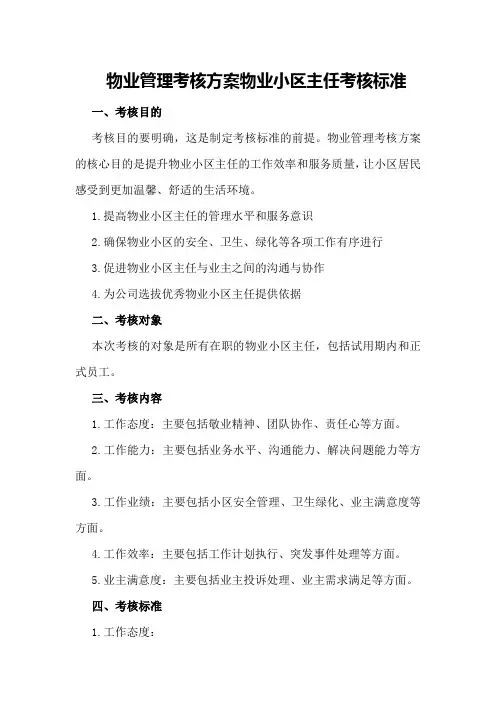 物业管理考核方案物业小区主任考核标准