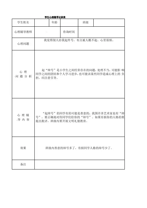 小学心理咨询心理疏导记录表