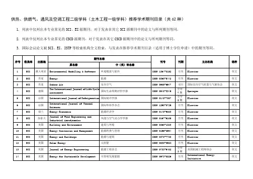 供热、供燃气、通风及空调工程二级学科(土木工程一级学科)推荐学术期刊