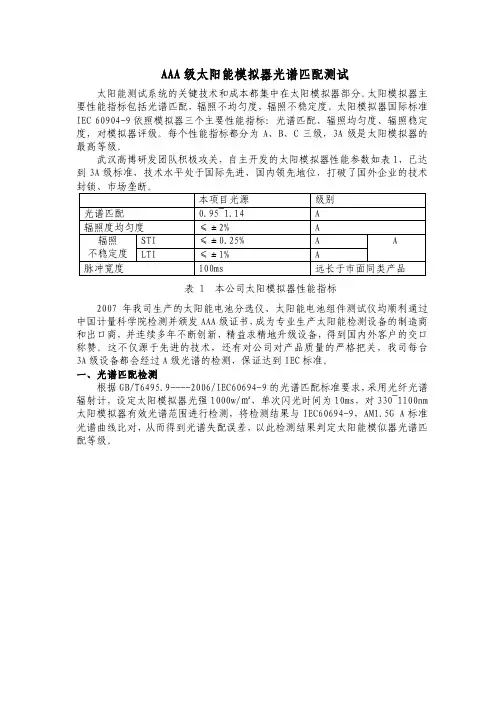 AAA级太阳能模拟器光谱匹配测试7.26