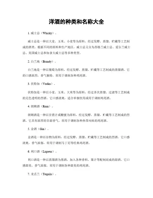 洋酒的种类和名称大全