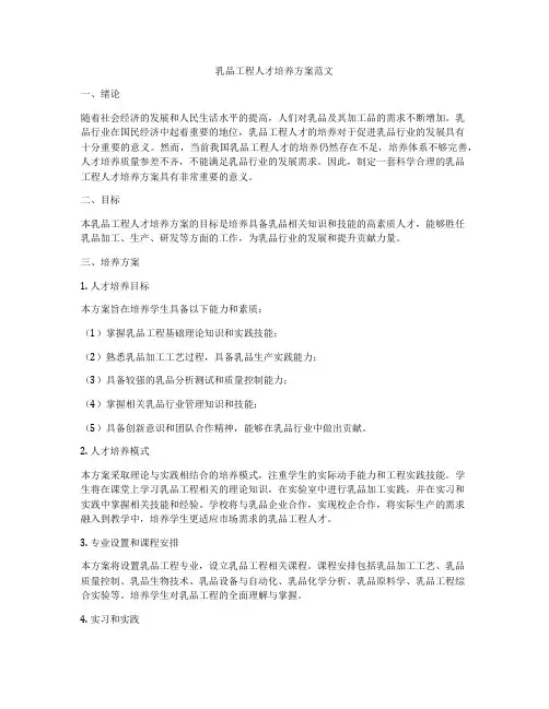 乳品工程人才培养方案范文