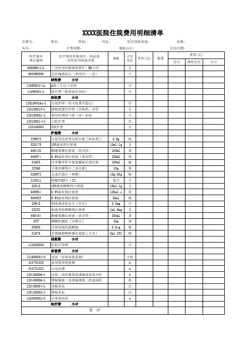 医院住院费用明细清单