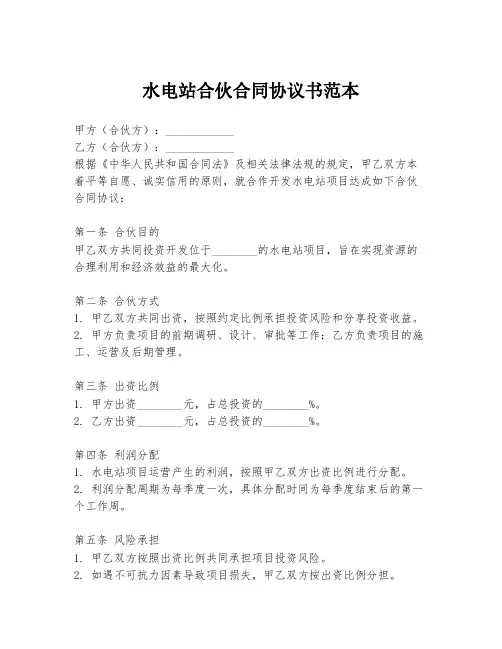 水电站合伙合同协议书范本