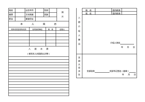 中国共产主义青年团入团志愿书表格B4